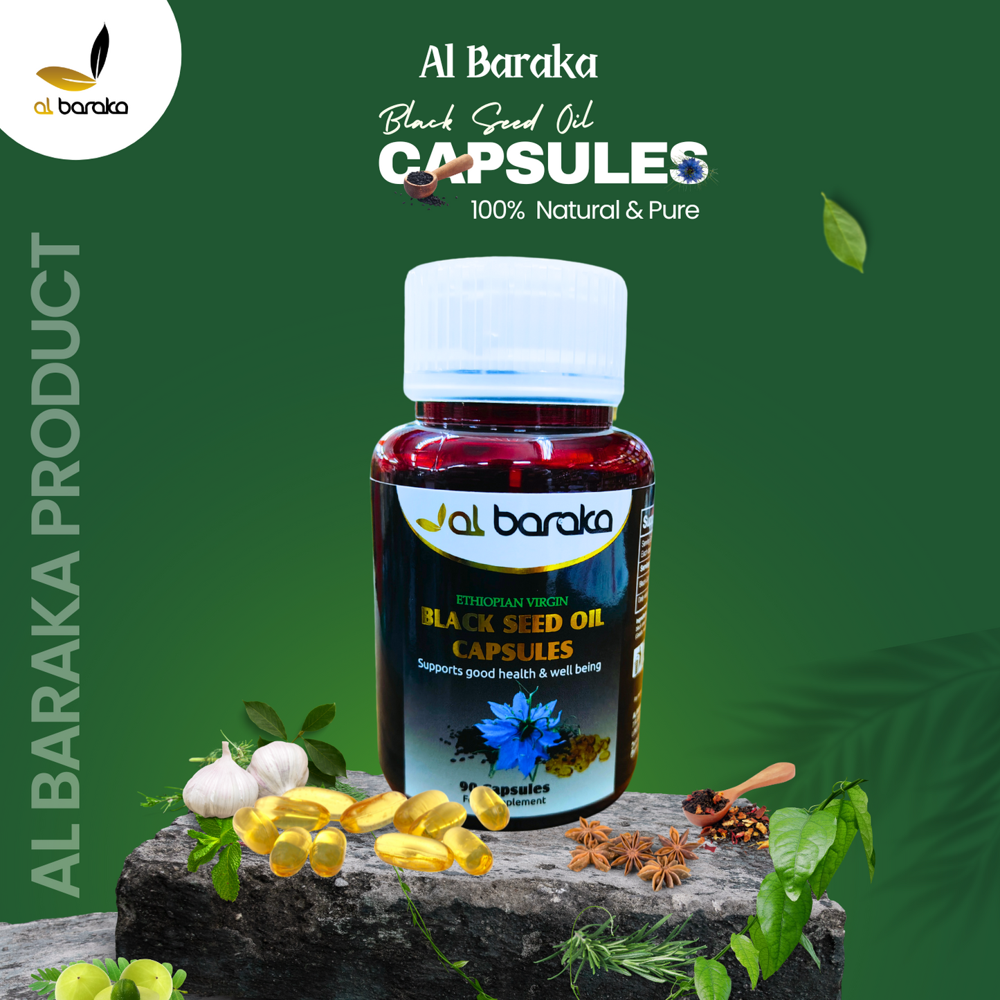 100% Pure Ethiopian Virgin Cold Pressed Black Seed ( Black Cumin) Oil Capsules.