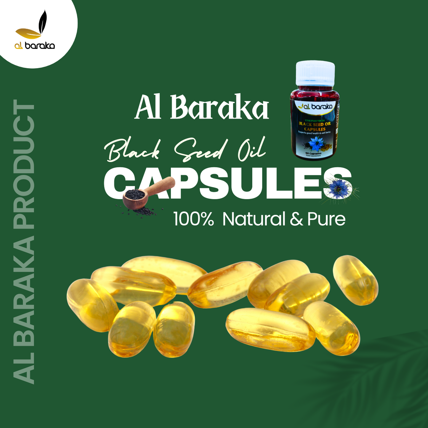 100% Pure Ethiopian Virgin Cold Pressed Black Seed ( Black Cumin) Oil Capsules.