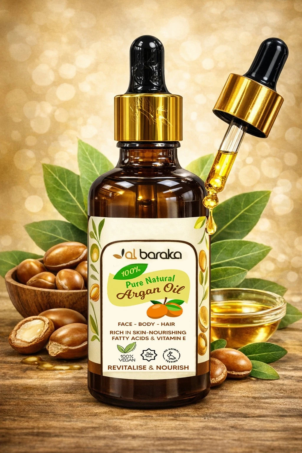 Al Baraka 100% Pure Natural Argan Oil Face Body Hair Vitamin E Nourishing Oil
